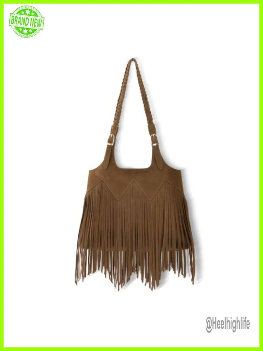 Vegan Faux Suede Leather Fringe Tassel Woven Hobo Shoulder Bag
